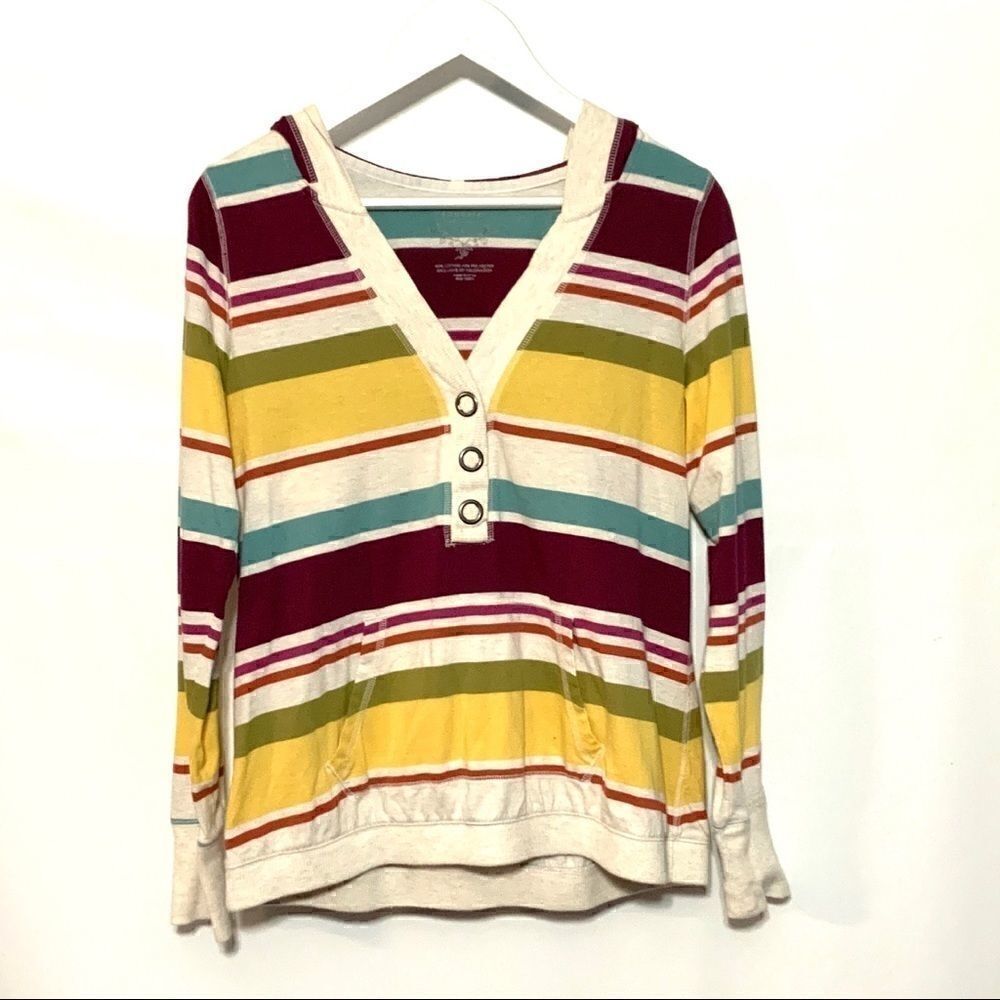 Sonoma hooded pocket striped button snap